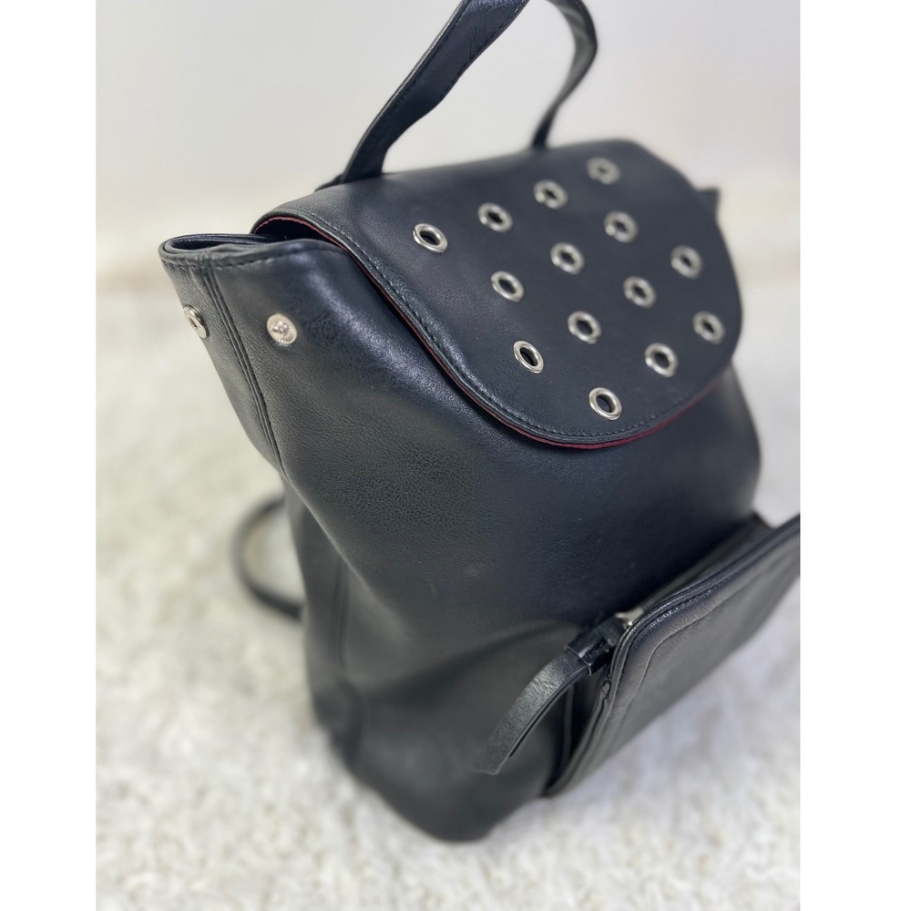 Attention Steampunk Black Faux Leather Grommet Backpack Purse Mini Top Handle